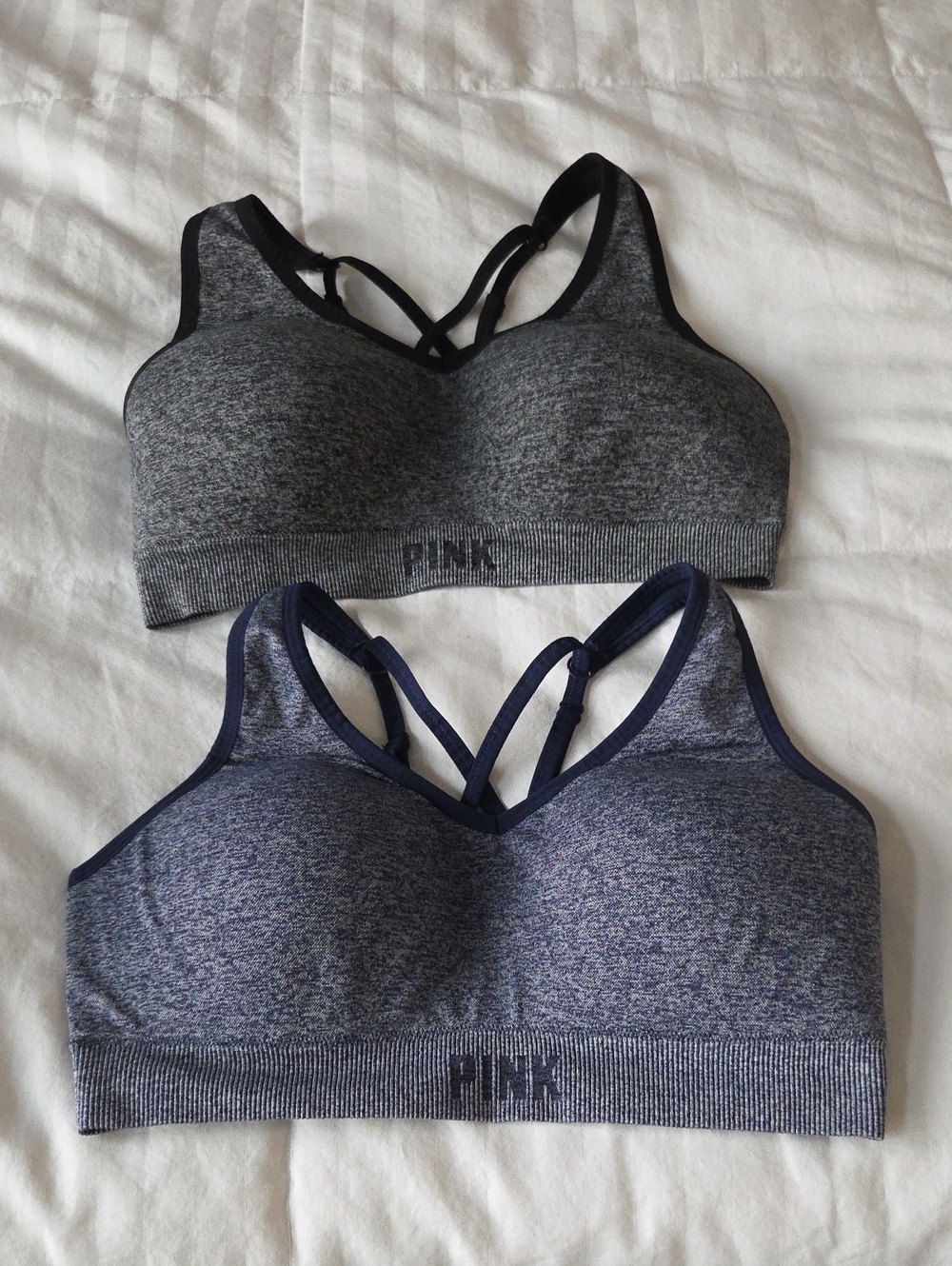 PINK Victoria's Secret Seamless Crisscross Sports Bras - Gray & Navy